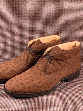 $1300 ZELLI Made In Italy GENUINE OSTRICH Chukka Boots Shoes Brown Suede Sz 10